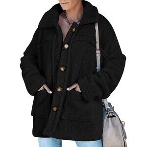 Faux Wool Plush Button-Down Coat Jacket With Pocket Coat Sz XL